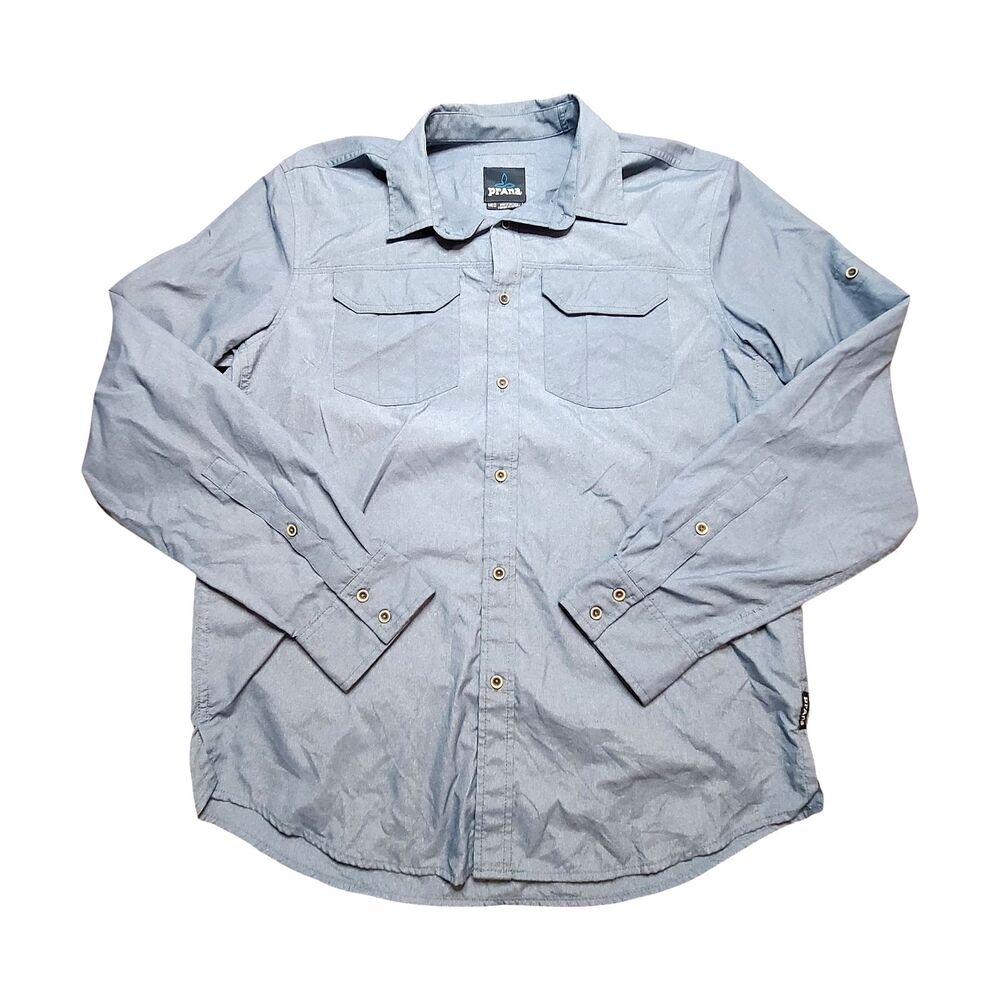 Prana Solid Blue Long Sleeve Button Down Shirt M